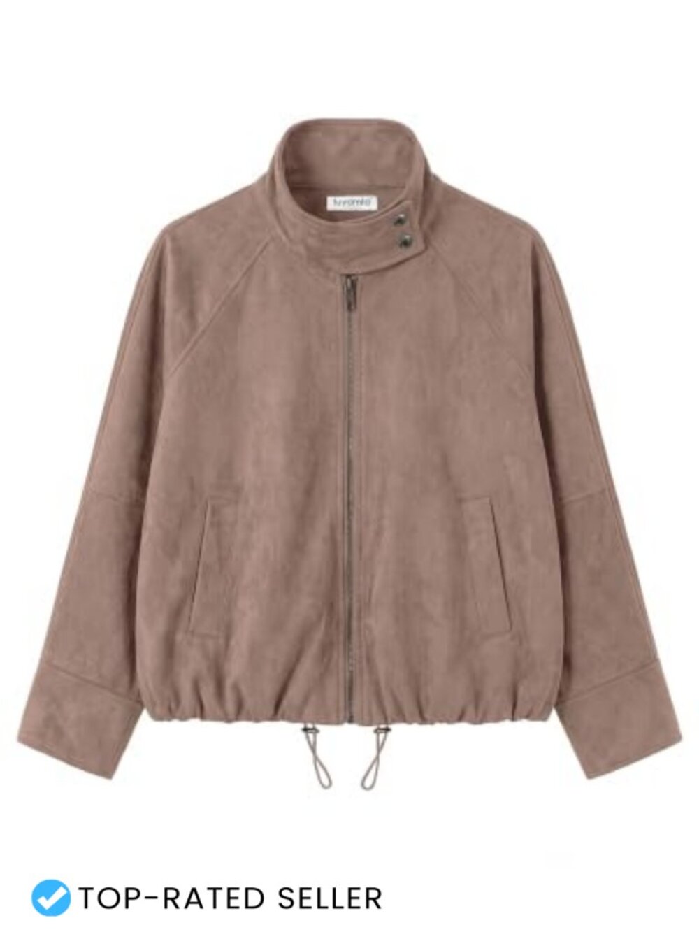 Faux Suede Cropped Bomber Jacket Funnel Neck Zip Up